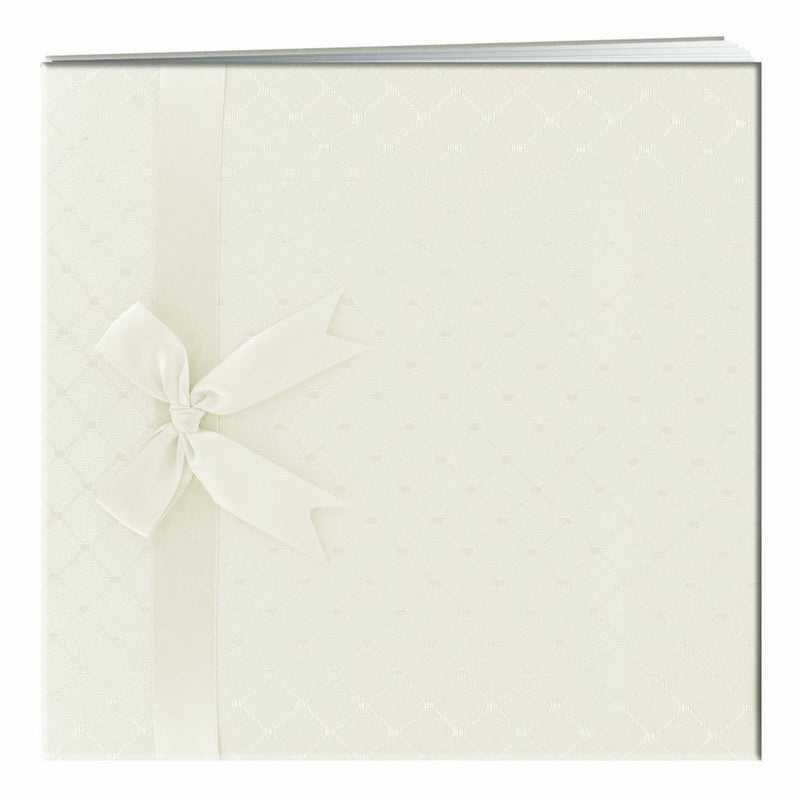 Pioneer 12 Inch by 12 Inch Postbound Diamond Pattern Fabric Cover Memory Book, Ivory