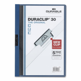 DURABLE Vinyl DuraClip Report Cover with Clip, Letter, Holds 30 Pages, Clear/Dark Blue (220307)