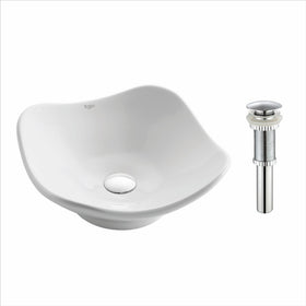 Kraus KCV-135-CH White Tulip Ceramic Bathroom Sink with Pop Up Drain Chrome