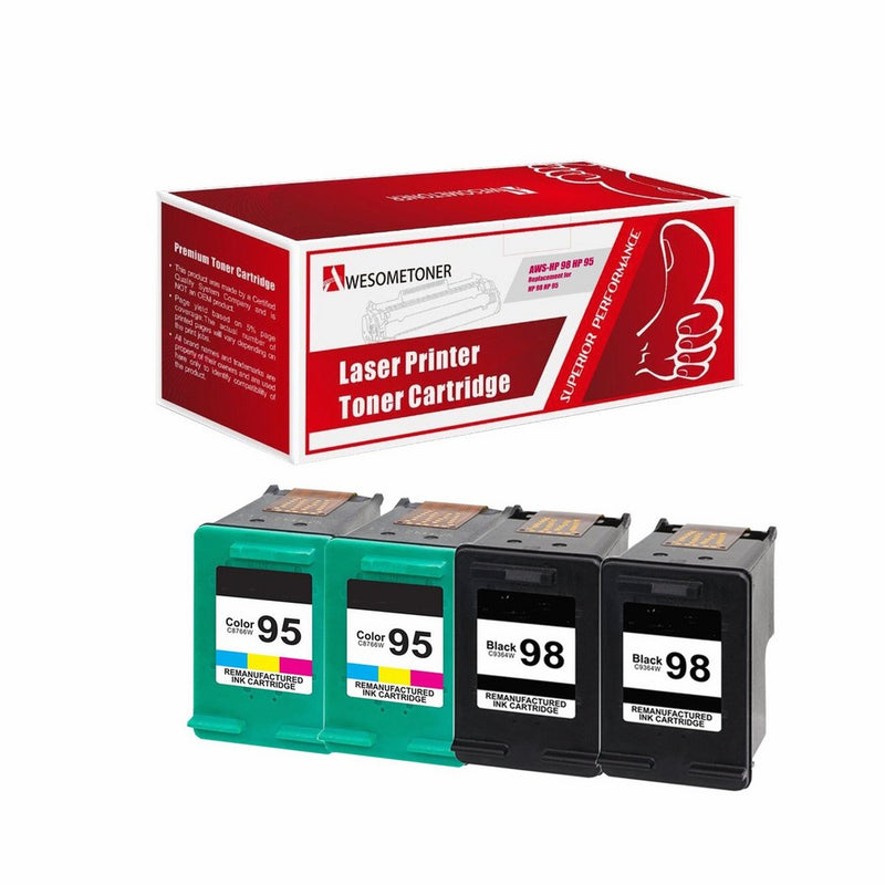 Awesometoner Remanufactured Ink Cartridge Replacement for HP 95, 98 (C8766WN) (Black, Multicolor, 4-Pack)