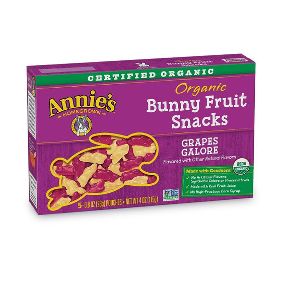 Annie's Homegrown Organic Bunny Fruit Snacks , Grapes Galore, 20 Pouches, 0.8oz