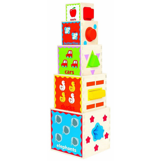 Hape Pyramid of Play Wooden Toddler Wooden Nesting Blocks Set