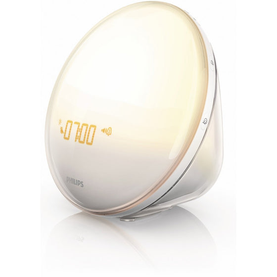 Philips Wake-Up Light Alarm Clock with Colored Sunrise Simulation and Sunset Fading Night Light, White (HF3520)