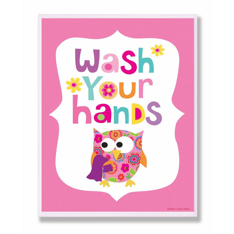 The Kids Room by Stupell Wash Your Hands On Pink Background Rectangle Wall Plaque, 11 x 0.5 x 15, Proudly Made in USA