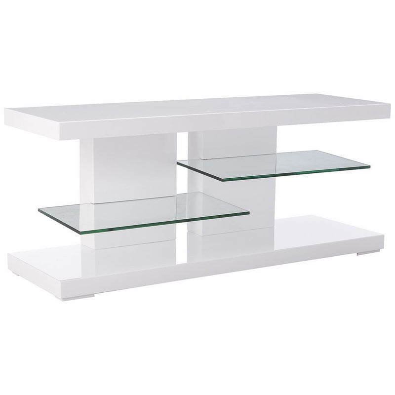 Coaster Contemporary Glossy White TV Console with Alternating Glass Shelves