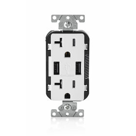 Leviton T5832-W USB Charger/Tamper-Resistant Duplex Receptacle, 20-Amp, White