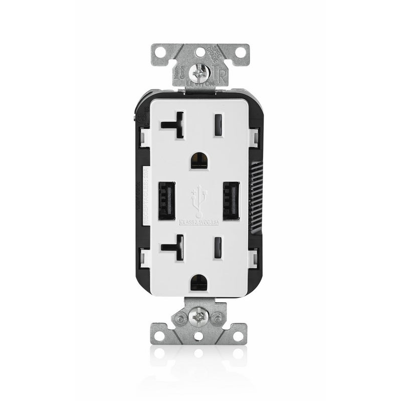 Leviton T5832-W USB Charger/Tamper-Resistant Duplex Receptacle, 20-Amp, White