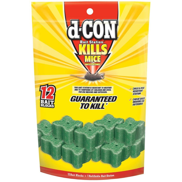 d-CON Refillable Corner Fit Mouse Poison Bait Station, 1 Trap 12 Bait Refills