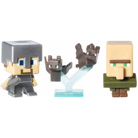 Minecraft Collectible Figures Bats, Steve with Iron Armor and Villager 3-Pack, Series 2