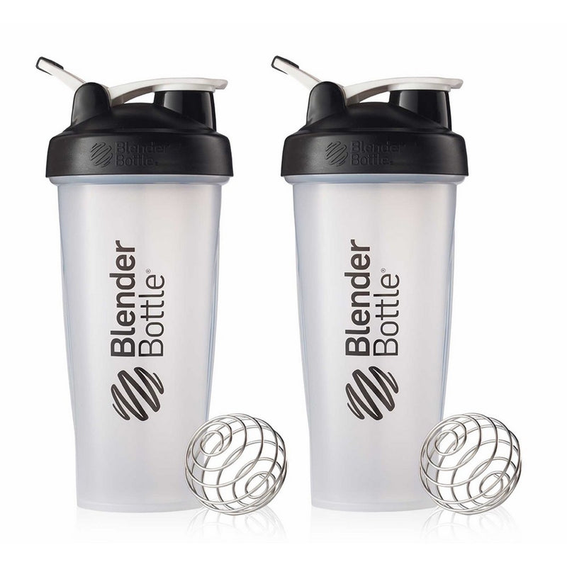 BlenderBottle Classic Loop Top Shaker Cup, 28-Ounce, Black/Clear, Pack of 2