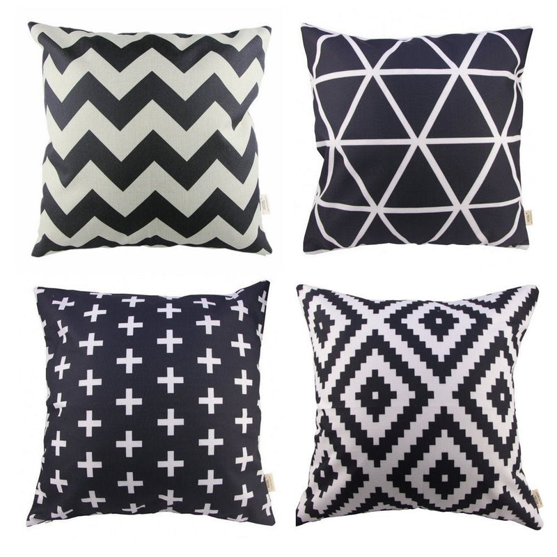 HOSL P61 4-Pack Sofa Home Decor Design Throw Pillow Case Cushion Covers Square 18 Inch (1x plus, 1x Geometry, 1x triangle, 1x Black Zig Zag Chevron) Case Only, NO PILLOW