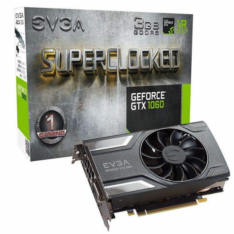 EVGA GeForce GTX 1060 3GB SC GAMING, ACX 2.0 (Single Fan), 3GB GDDR5, DX12 OSD Support (PXOC), 03G-P4-6162-KR