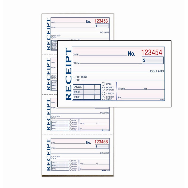 Adams Money and Rent Receipt, Carbonless, 5.25 x 11 Inches, White and Canary, 2-Parts, 4 Sets per Page, 200 Sets per Book (DC1152)