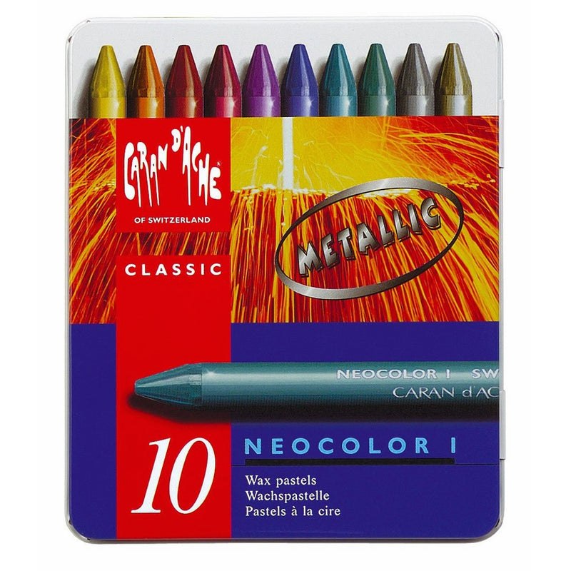 Neocolor I Water-Resistant Wax Pastels, 10 Metallic Colors