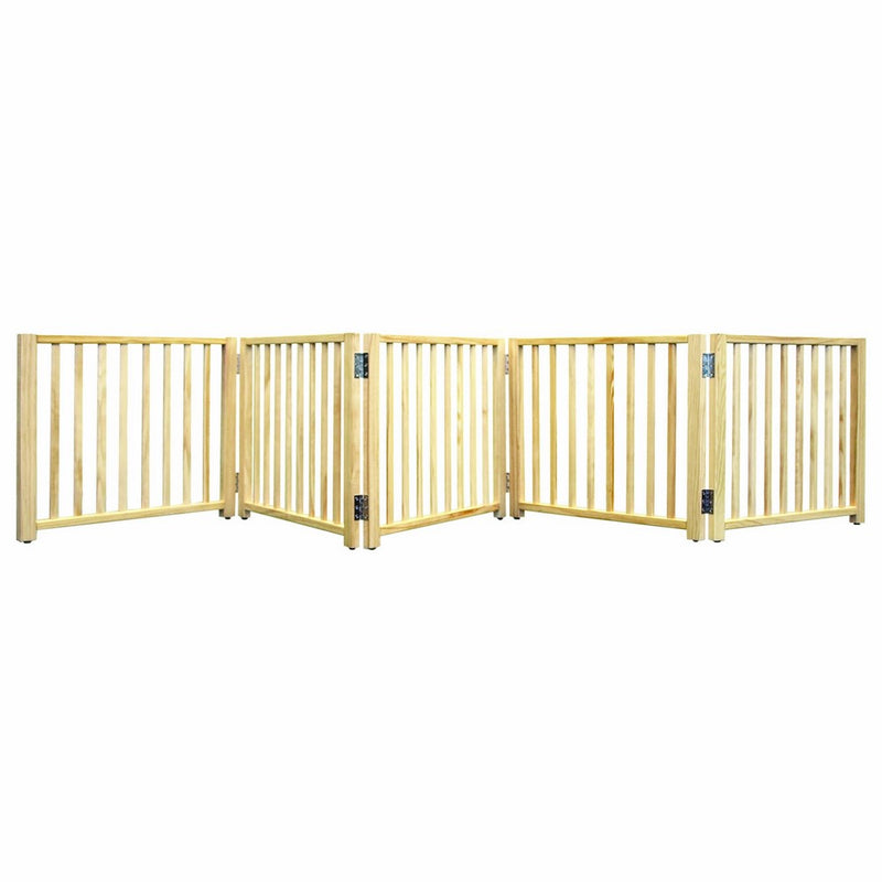 Four Paws 5 Panel Free Standing Walk Over Wooden Dog Gate, 48"-110"W by 17" H