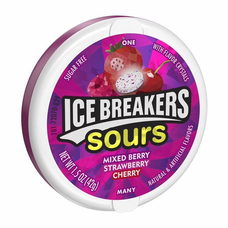 Ice Breakers Sours Sugar Free Mints, (Mixed Berry, Strawberry, Cherry), 1.5 Ounce (Pack of 8)
