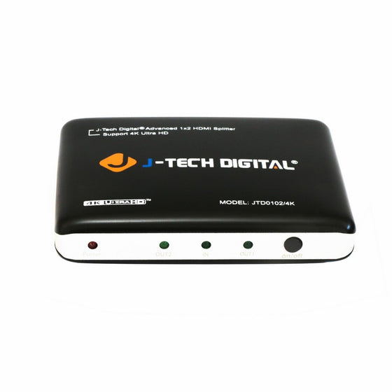 J-Tech Digital JTD0102/4K J-Digital Most Advanced 2 Ports HDMI 1X2 Powered Splitter, Support Ultra HD 4K 3840 A 2160 Resolution and 3D