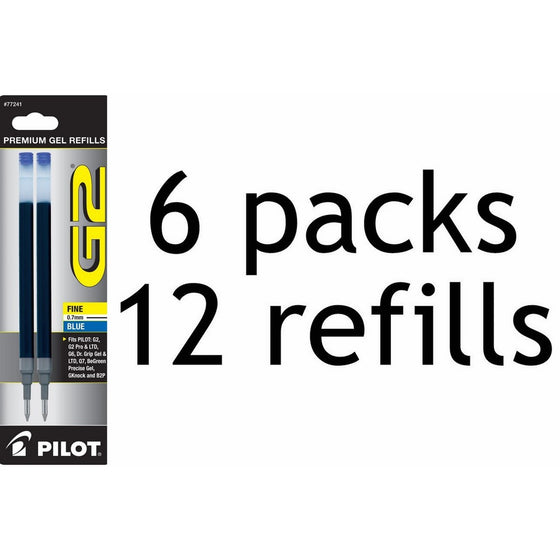 Value Pack of 6 - Pilot G2 Gel Ink Refill, 2-Pack for Rolling Ball Pens, Fine Point, Blue Ink (77241)