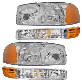 4-Piece Set Headlights & Signal Marker Lamps Replacement for GMC Pickup Truck SUV 15199560 15199561 15850351 15850352