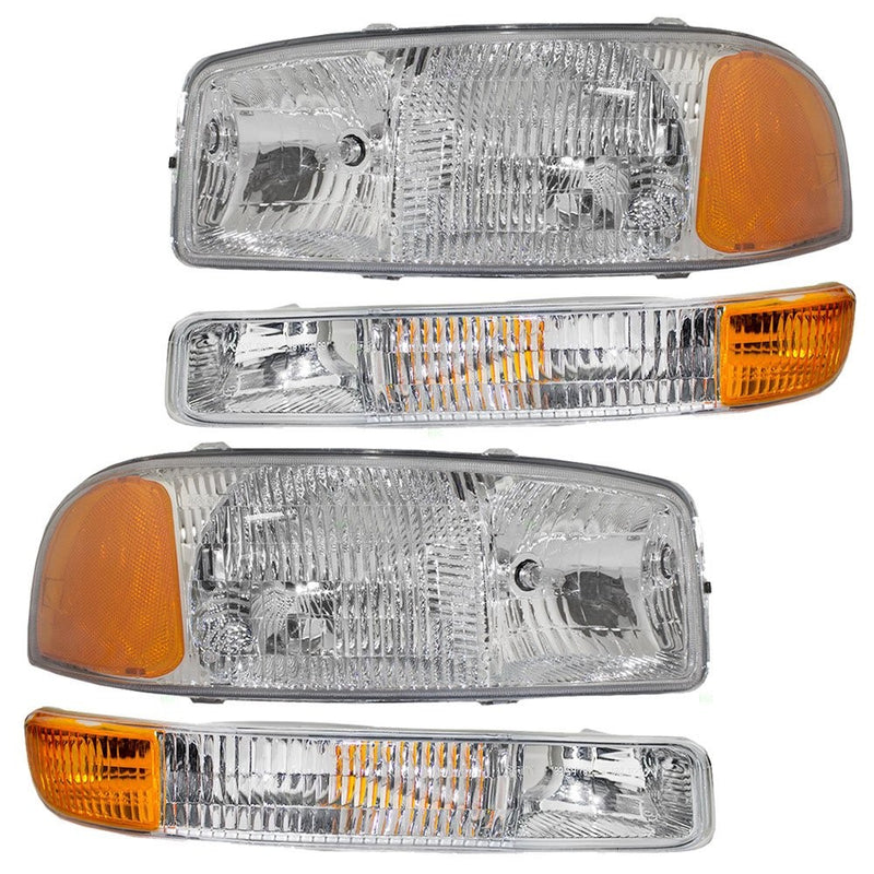 4-Piece Set Headlights & Signal Marker Lamps Replacement for GMC Pickup Truck SUV 15199560 15199561 15850351 15850352