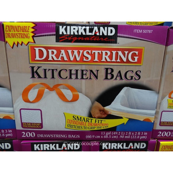 Kirkland Signature Drawstring Kitchen Trash Bags - 13 Gallon, 600 Count (3n22pzx)