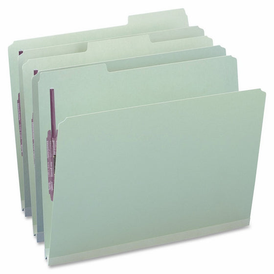 Smead Pressboard Fastener File Folder with SafeSHIELD Fasteners, 2 Fasteners, 1/3-Cut Tab, 1" Expansion, Letter Size, Gray/Green, 25 per Box (14931)