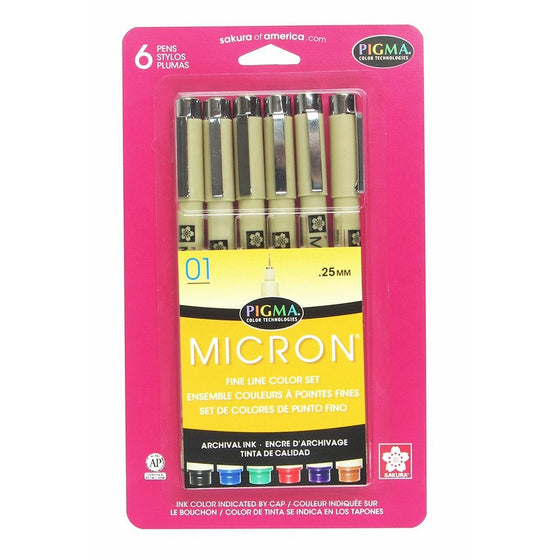 Sakura Pigma 30063 Micron Blister Card Ink Pen Set, Ass't Colors, 01 6CT Set