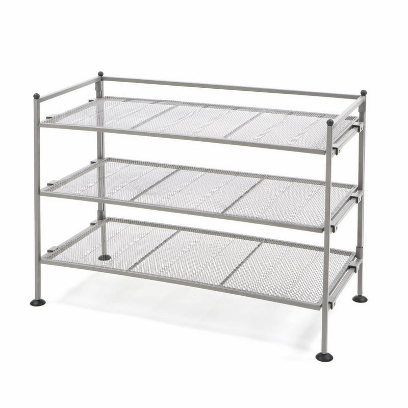 Seville Classics 3-Tier Iron Mesh Utility Shoe Rack, Satin Pewter