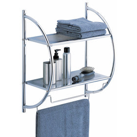 Organize It All 1753W-B Wall Mount 2 Tier Chrome Bathroom Shelf with Towel Bars Metallic
