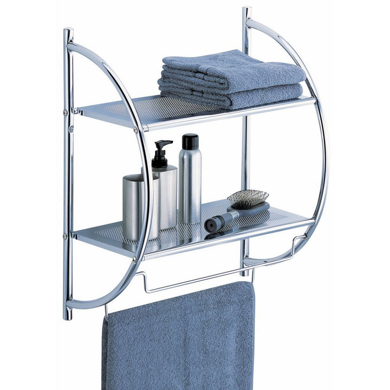 Organize It All 1753W-B Wall Mount 2 Tier Chrome Bathroom Shelf with Towel Bars Metallic