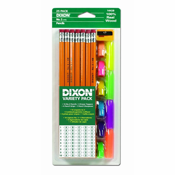 Dixon Economy Pencil Variety Pack, 14 Number 2 Soft Pencils, 6 Eraser Toppers, 4 Pencil Grips, and Sharpener (44424)