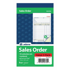 Adams Sales Order Books, 2-Part, Carbonless, White/Canary, 4-3/16 x 7-3/16 Inches, 50 Sets per Book, 3 Books (DC4705-3)