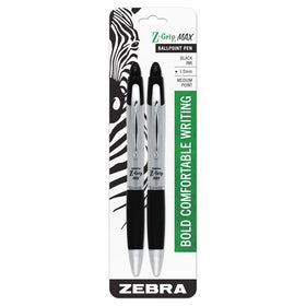 Zebra Z-Grip MAX Retractable Ballpoint Pen, Medium Point, 1.0mm, Silver Barrel, Black Ink, 2-Count