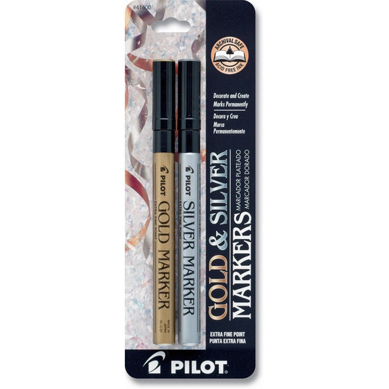 Pilot Gold and Silver Metallic Permanent Paint Markers, Extra Fine Point, Set of 2 Markers (41400)