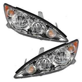 Driver and Passenger Headlights Headlamps with Chrome Trim Replacement for Toyota Camry 8115006180 8111006180