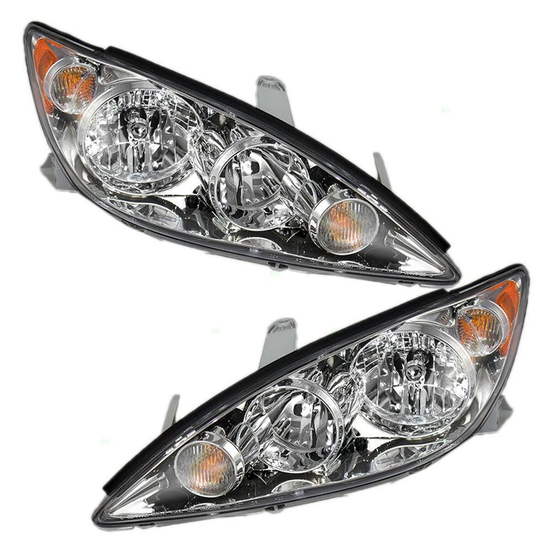 Driver and Passenger Headlights Headlamps with Chrome Trim Replacement for Toyota Camry 8115006180 8111006180