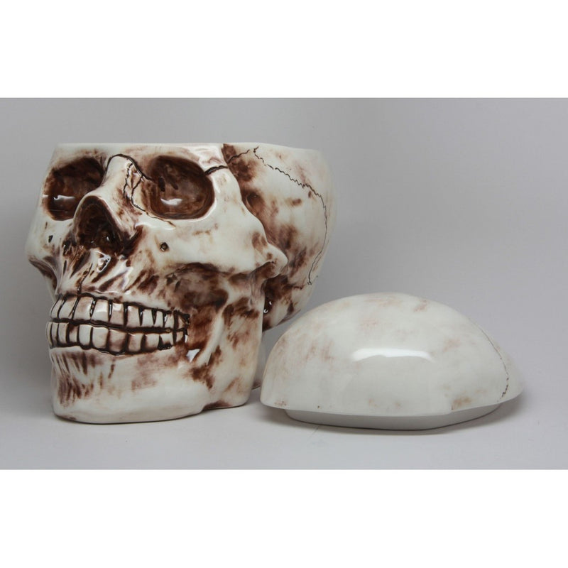 8 Inch Skeleton Skull Shaped Ceramic Cookie Jar Statue Figurine