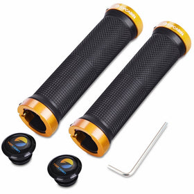 TOPCABIN Double Lock on Locking Bicycle Handlebar Grips Cycle Bicycle Mountain Bike BMX Floding (a Pair) Blue Gold Red (Gold (a pair))
