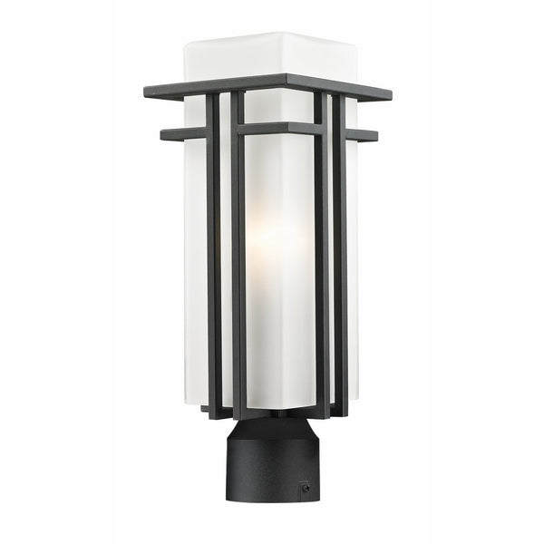 Z-Lite 549PHM-BK-R Outdoor Post Light with Glass and Black Metal Finish, Matte Opal