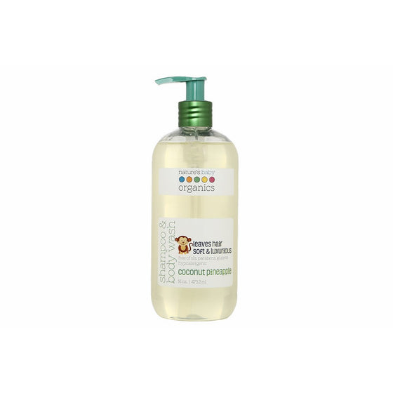 Nature's Baby Organics Shampoo & Body Wash, Coconut Pineapple, 16 oz. |Babies, Kids, Adults! Moisturizing, Soft, Gentle, Rich, Hypoallergenic | No Parabens, SLS, Glutens