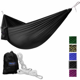 Yes4All Single Lightweight Camping Hammock with Carry Bag – Nylon Parachute Hammock / Lightweight Portable Hammock for Camping, Hiking (Black)