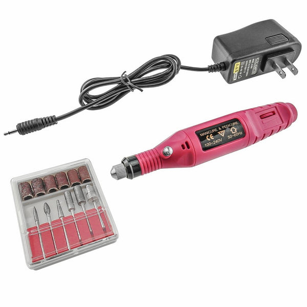 InnoLife Nail Art Drill Treatments KIT Machine Electric File Buffer Bits Acrylics 6 File Pedicure Hands & Nails Repair (110V US Plug) - Pink