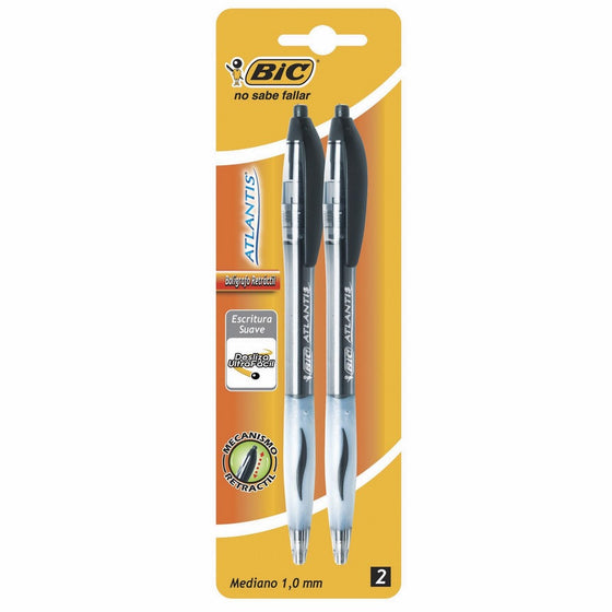 BIC Atlantis Original Retractable Ball Pen, Medium Point (1.0 mm), Black, 2-Count