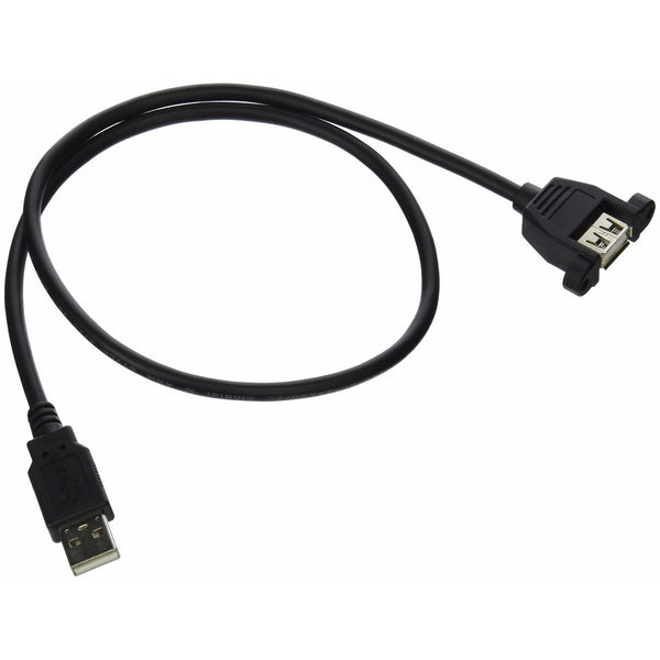 C2G 28063 Panel-Mount USB 2.0 A Male to A Female Cable, Black (2 Feet, 0.60 Meters)