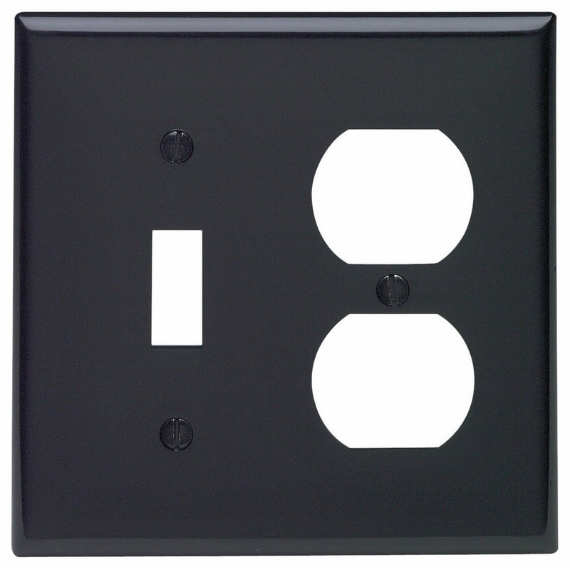 Leviton 80705-E 2-Gang 1-Toggle 1-Duplex Device Combination Wallplate, Standard Size, Thermoplastic Nylon, Device Mount, Black