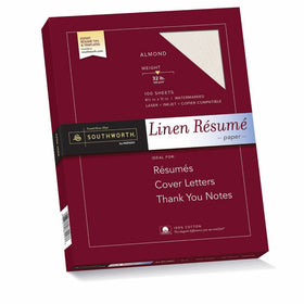 Southworth 100% Cotton Résumé Paper, 8.5” x 11", 32 lb, Linen Finish, Almond, 100 Sheets (RD18ACFLN)