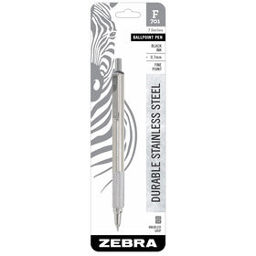 Zebra F-701 Ballpoint Stainless Steel Retractable Pen, Fine Point, 0.7mm, Black Ink, 1-Count