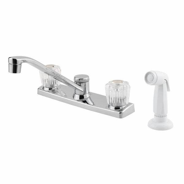 Pfister Pfirst Series 2-Handle Kitchen Faucet with White Side Spray, Polished Chrome