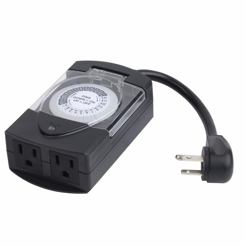 Westek TM1613DOLB Outdoor Grounded Daily Mechanical Timer, Duel Outlet, White