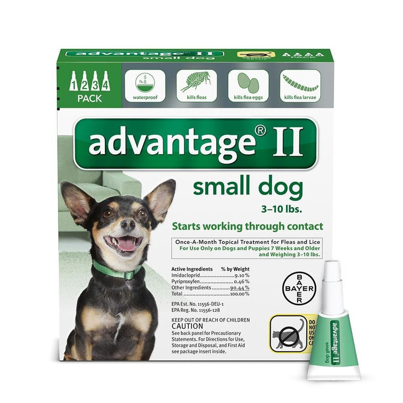 Bayer Advantage II Flea and Lice Treatment for Small Dogs, 3 - 10 lb, 4 doses